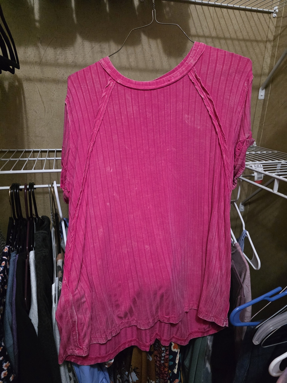 Zenana Ribbed Short-Sleeve Top - Hot Pink